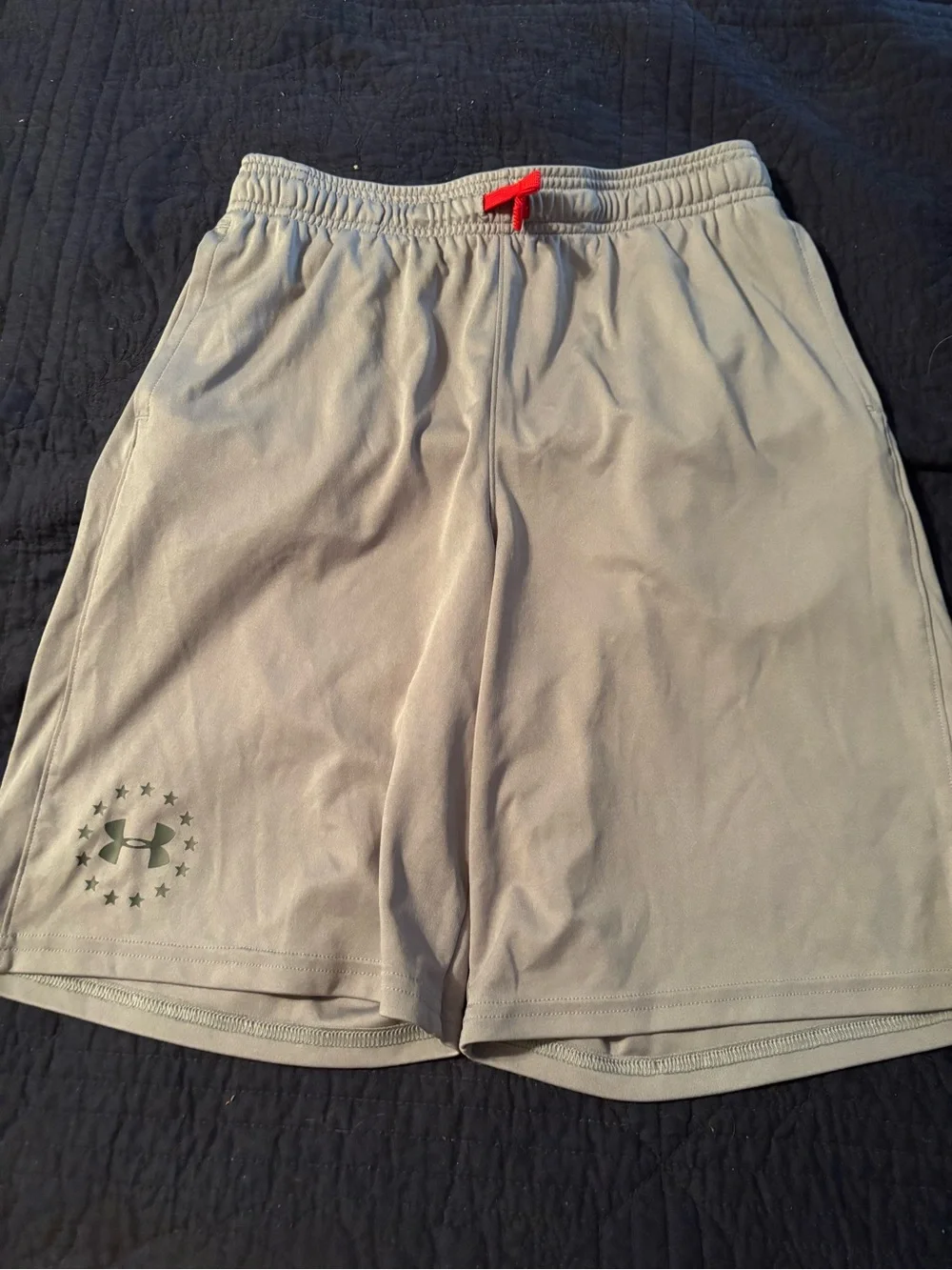 Under Armour Light Gray Athletic Shorts with Red Drawstring